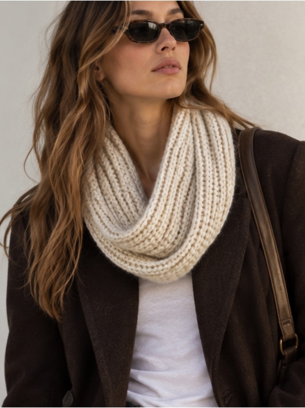 New Rag and Bone infinity scarf wool alpaca chunky knit cream neutral tan soft